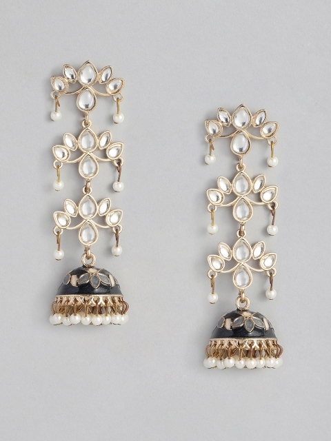 

Anouk Gold-Plated Black Enamelled Dome Shaped Jhumkas