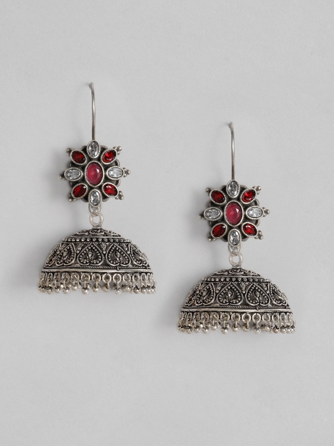 

Anouk Maroon Silver-Plated Oxidized Dome Shaped Jhumkas