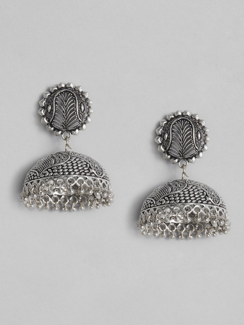 

Anouk Oxidised Silver-Plated Dome Shaped Jhumkas