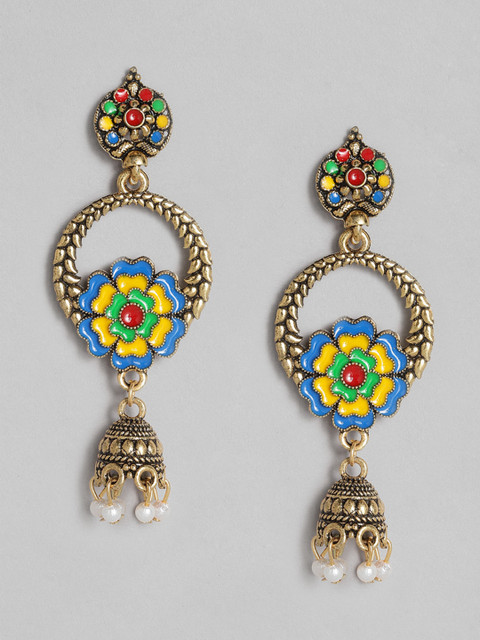 

Anouk Gold-Plated & Blue Enamelled Beaded Floral Drop Earrings