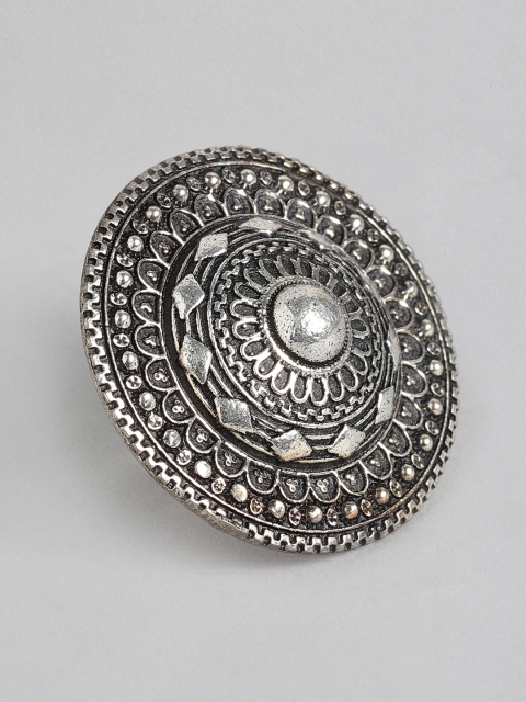 

Anouk Silver-Plated Oxidized Round Shaped Adjustable Finger Ring