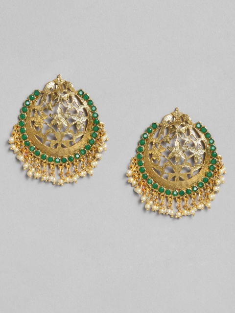 

Anouk Gold-Plated & Green Circular Drop Earrings