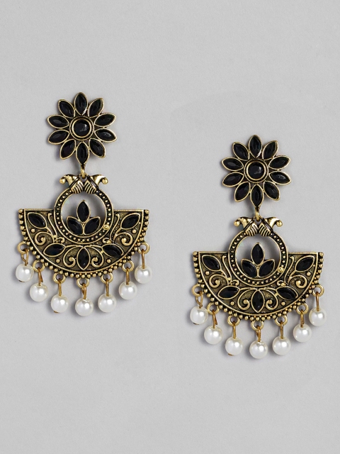 

Anouk Antique Gold-Plated & Black Crescent Shaped Drop Earrings