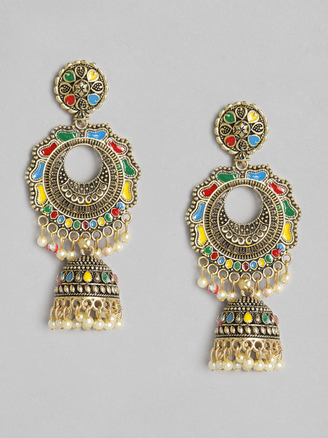 

Anouk Yellow Gold-Plated Antique Enamelled Dome Shaped Jhumkas