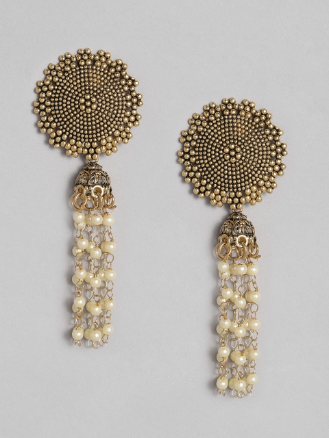 

Anouk Gold-Plated Oxidised Beaded Dome Shaped Jhumkas