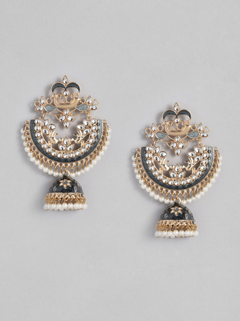 

Anouk Grey & White Gold-Plated Dome Shaped Jhumkas