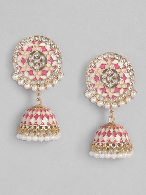 

Anouk Gold-Plated & Pink Enamelled Dome Shaped Jhumkas