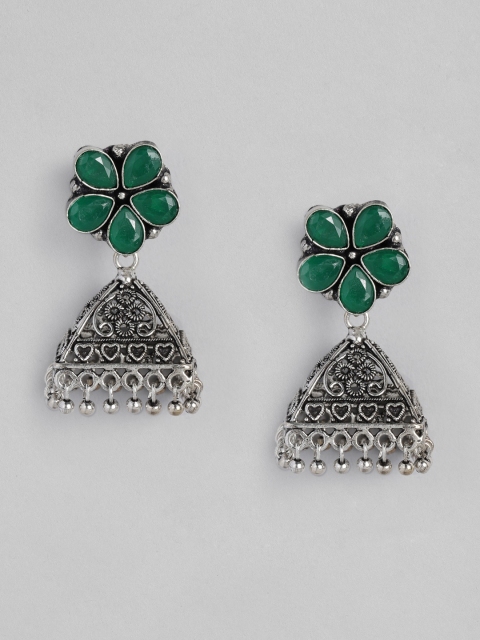 

Anouk Oxidised Silver-Plated & Green Triangular Drop Earrings