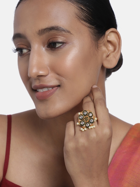 

Anouk Gold-Plated & Off-White Beaded Adjustable Finger Ring