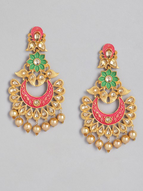 

Anouk Gold-Plated & Pink Crescent Shaped Chandbali Earrings