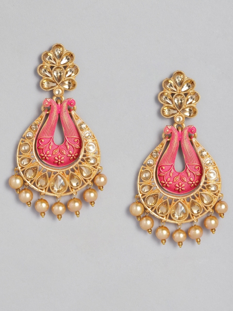

Anouk Gold-Plated Pink Enamelled Studded Classic Drop Earrings