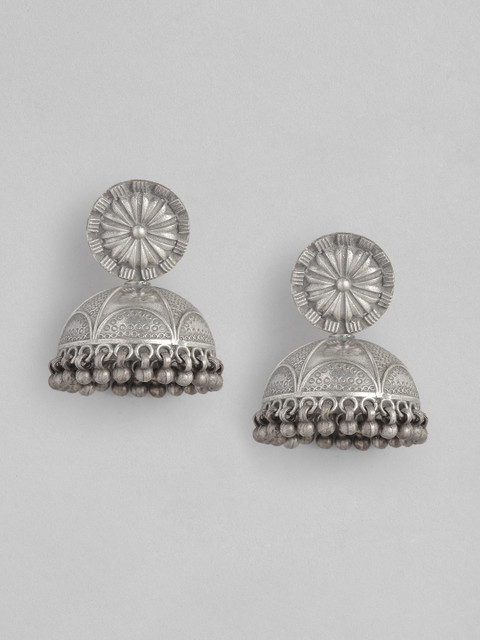 

Anouk Oxidised Silver-Plated Dome Shaped Jhumkas