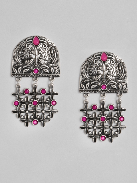 

Anouk Pink Silver-Plated Oxidized Peacock Shaped Drop Earrings