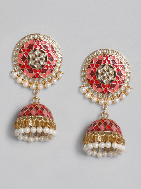 

Anouk Gold-Plated & Pink Embellished Dome Shaped Jhumkas