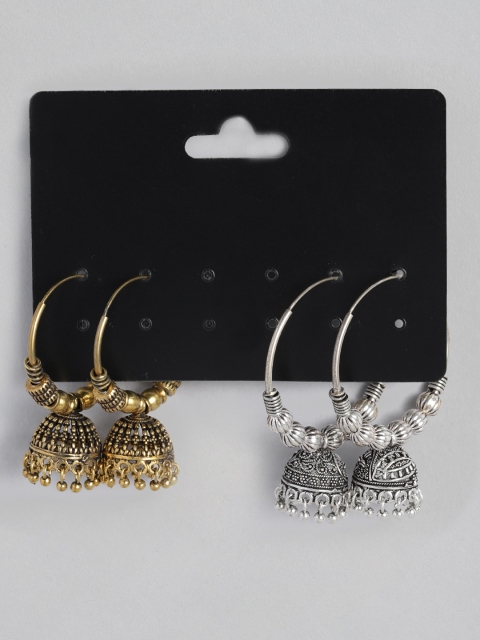 

Anouk Set of 2 Oxidized & Antique Hoop Jhumkas, Gold