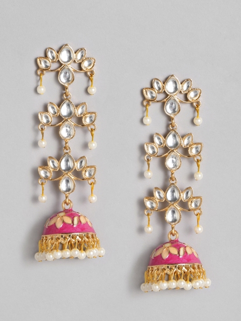 

Anouk Pink & Beige Enamelled Gold-Plated Classic Jhumkas