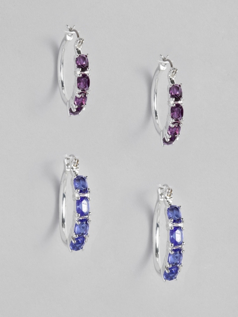 

Anouk Set of 2 Silver-Plated Studded Circular Hoop Earrings, Purple