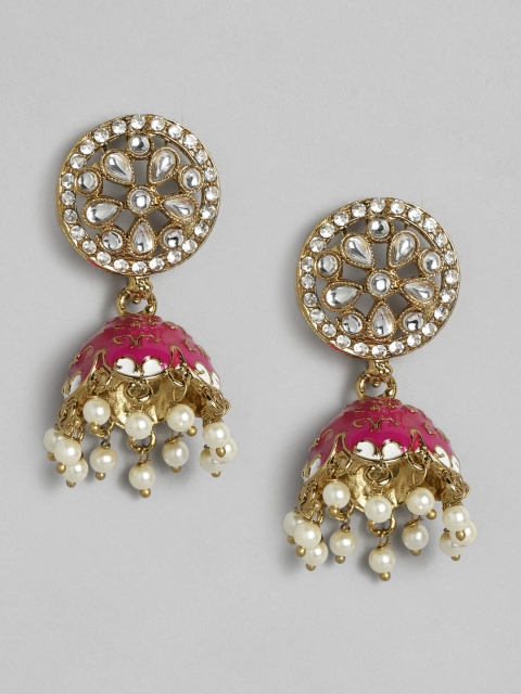 

Anouk Pink Gold-Plated Meenakari Dome Shaped Jhumkas