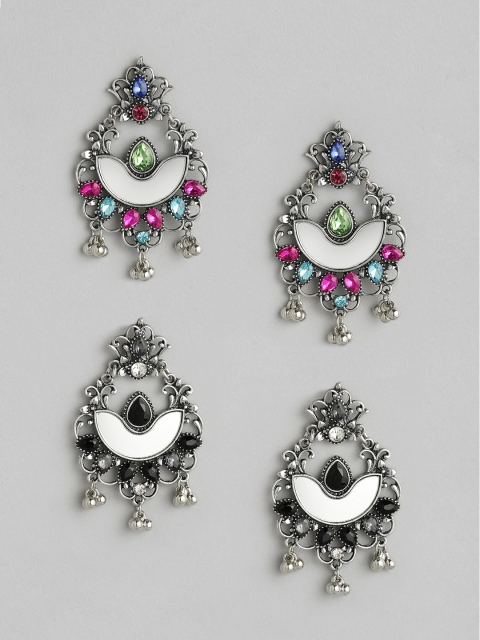 

Anouk Set of 2 Silver-Plated Oxidised Crescent Shaped Drop Earrings