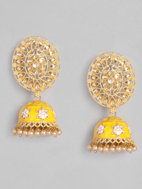 

Anouk Yellow Gold-Plated Enamelled Embellished Dome Shaped Jhumkas