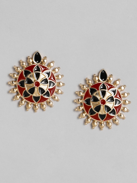 

Anouk Black & Red Gold-Plated Enamelled Oversized Circular Studs