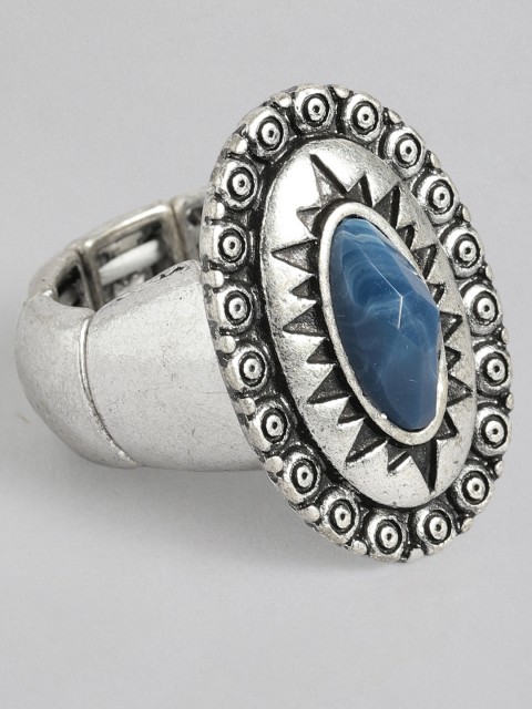 

Anouk Blue Oxidized Silver-Plated Studded Adjustable Finger Ring