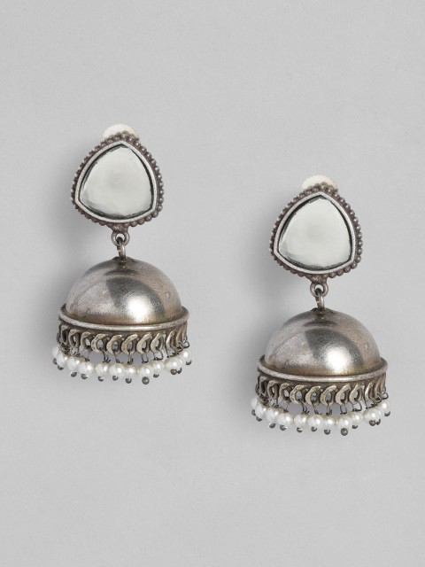 

Anouk Silver-Plated Mirrored Dome Shaped Jhumkas