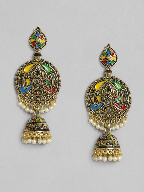 

Anouk Gold-Plated Antique Enamelled Dome Shaped Jhumkas