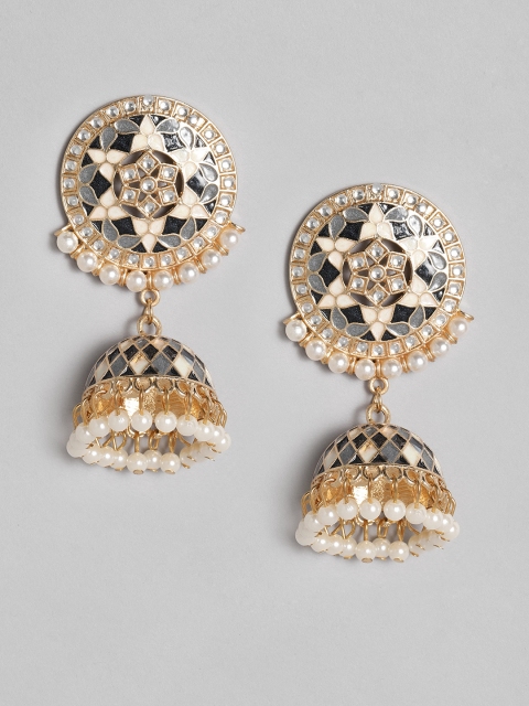 

Anouk Grey Gold-Plated Enamelled Dome Shaped Jhumkas