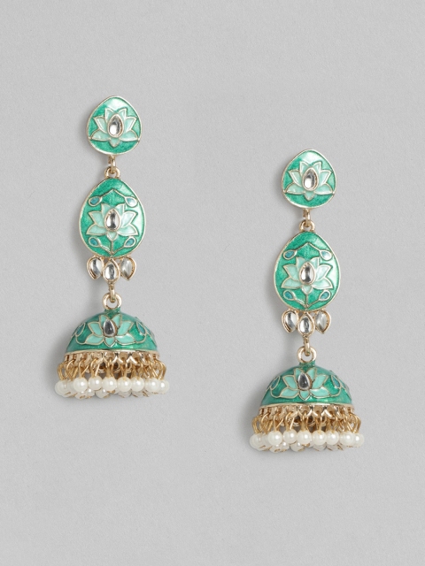 

Anouk Green Gold-Plated Enamelled Dome Shaped Jhumkas