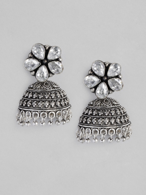 

Anouk Oxidised Silver-Plated Dome Shaped Jhumkas