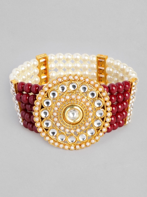 

Anouk White & Maroon Gold-Plated Kundan Handcrafted Elasticated Bracelet
