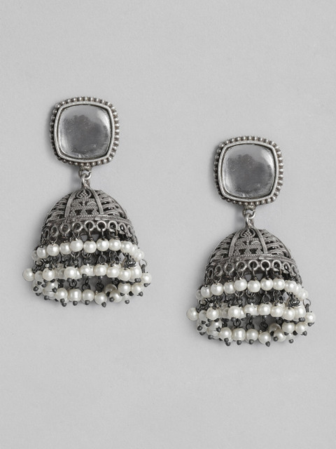 

Anouk Oxidised Silver-Plated Dome Shaped Jhumkas