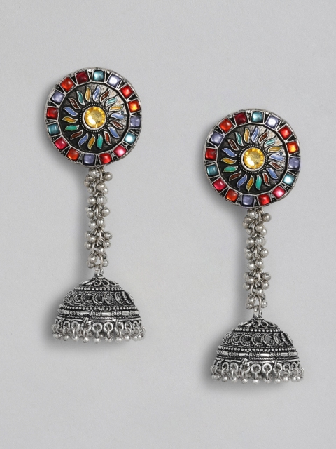 

Anouk Oxidised Silver-Plated Dome Shaped Jhumkas