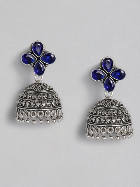 

Anouk Oxidised Silver-Plated & Blue Dome Shaped Jhumkas