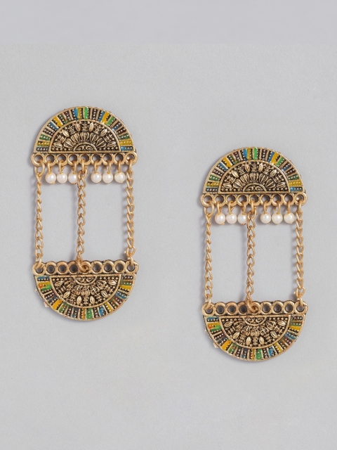 

Anouk Yellow & Blue Antique Gold-Plated Classic Enamelled Drop Earrings