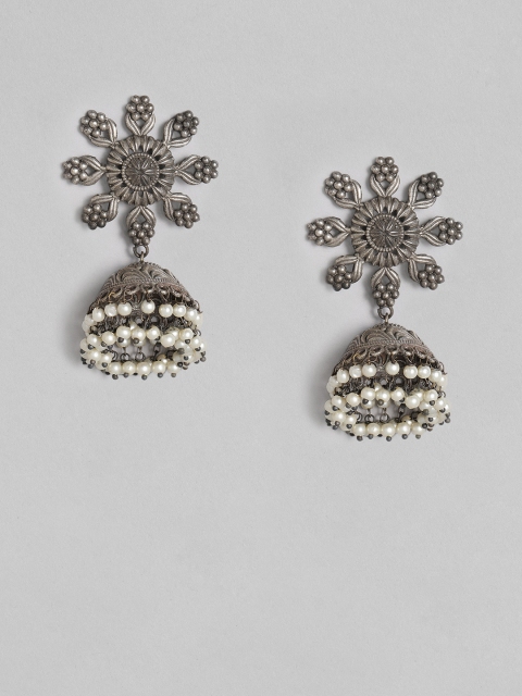 

Anouk Oxidised Silver-Plated Dome Shaped Jhumkas