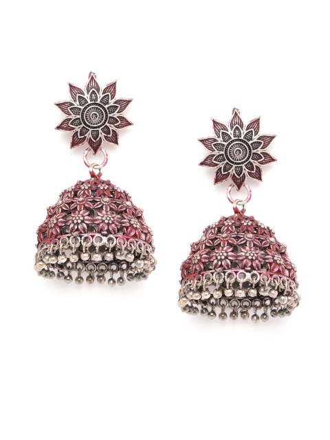 

Anouk Pink Oxidised Silver-Plated Enamelled Dome Shaped Jhumkas