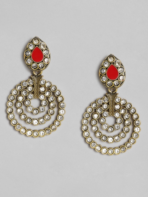 

Anouk Red Antique Gold-Plated Circular Drop Earrings