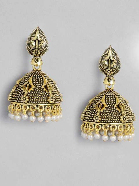 

Anouk Antique Gold-Plated Beaded Dome Shaped Jhumkas
