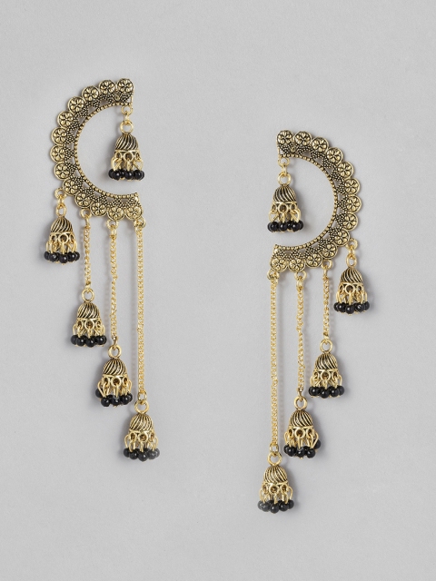 

Anouk Black Antique Gold-Plated Dome Shaped Jhumkas