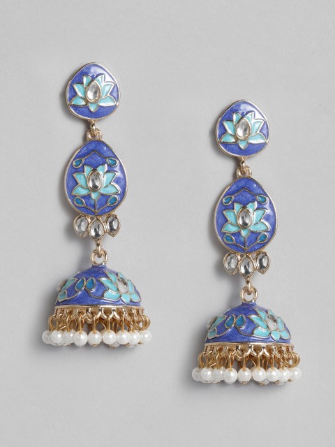 

Anouk Gold-Plated & Blue Enamelled Stones & Beads Studded Dome Shaped Jhumkas