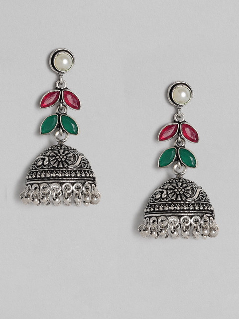 

Anouk Maroon Silver-Plated Oxidized Dome Shaped Jhumkas