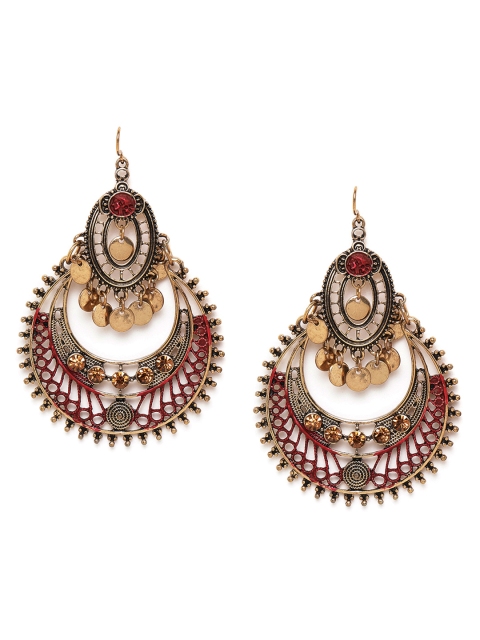 

Anouk Maroon Antique Gold-Plated Enamelled Stone-Studded Crescent-Shaped Chandbalis