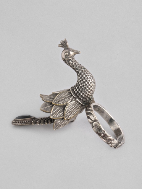 

Anouk Silver-Plated Oxidized Peacock Design Finger Ring