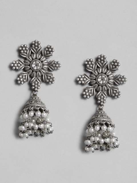 

Anouk Oxidised Silver-Plated Floral Jhumkas