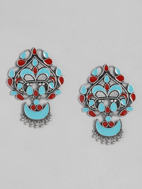 

Anouk Blue & Red Enamelled Oxidized Silver-Plated Crescent Shaped Chandbalis