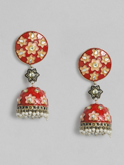 

Anouk Red Silver-Plated Enamelled Dome Shaped Jhumkas