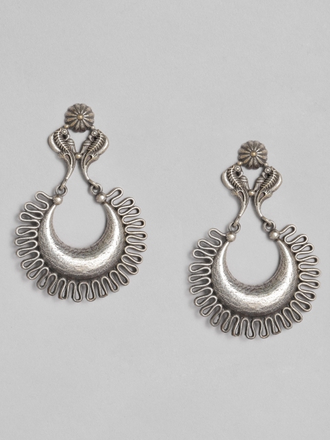 

Anouk Silver-Plated Oxidized Crescent Shaped Drop Earrings