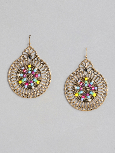 

Anouk Multicoloured Beaded Antique Gold-Plated Circular Drop Earrings, Multi